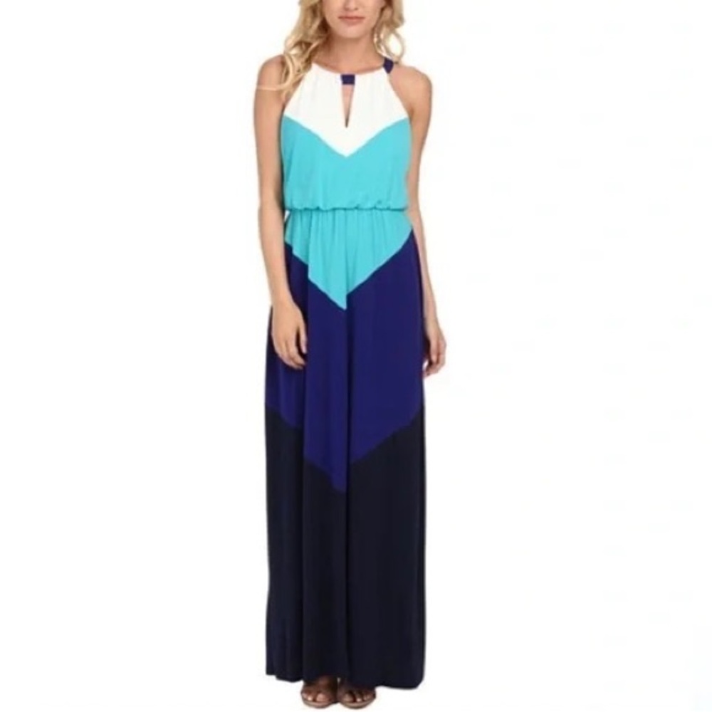 Vince Camuto Halter Color Block Chevron Maxi Dress - image 1